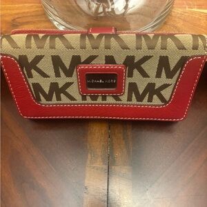 Michael Kors Red and Tan Logo Wallet